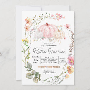 Pompoen Baby shower Uitnodiging, roze Pompoen uitn Kaart