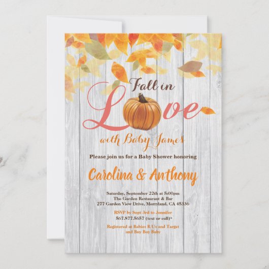 Pompoen baby shower uitnodiging rustiek hout (Voorkant)