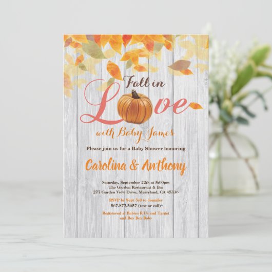 Pompoen baby shower uitnodiging rustiek hout (Staand voorkant)