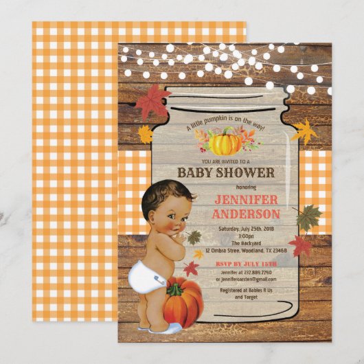 Pompoen baby shower uitnodiging rustiek hout (Voorkant / Achterkant)