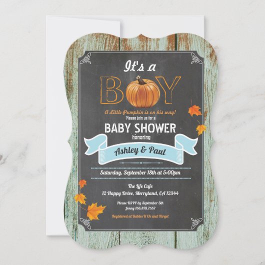 Pompoen baby shower uitnodiging rustieke houten kr (Voorkant)