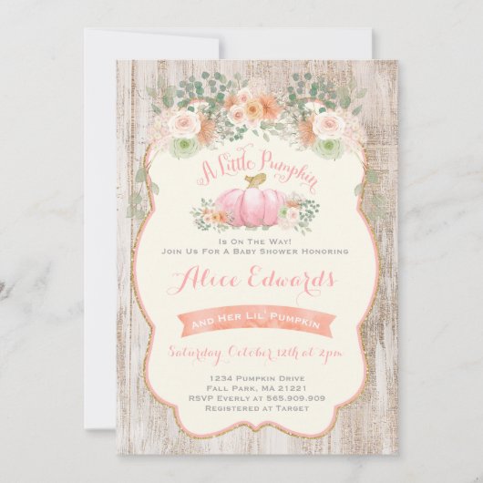 Pompoen Baby shower Uitnodiging Rustieke Pompoen (Voorkant)