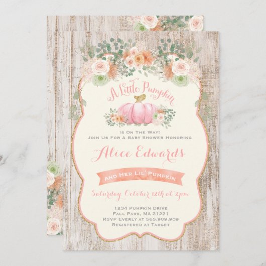 Pompoen Baby shower Uitnodiging Rustieke Pompoen (Voorkant / Achterkant)