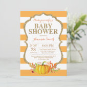 Pompoen Baby shower Uitnodiging Sinaasappel en Gou (Staand voorkant)