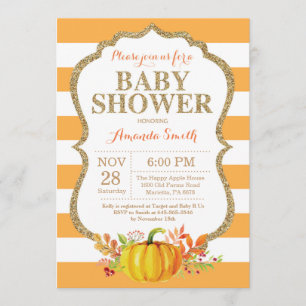 Pompoen Baby shower Uitnodiging Sinaasappel en Gou