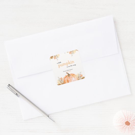 Pompoen Baby Shower Vierkante Sticker (Envelop)
