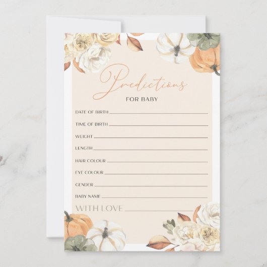 Pompoen Baby shower voorspellingen voor Baby Game  Kaart (Voorkant)