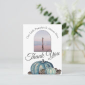 Pompoen Baby shower Wit Blauw Waterverf Bedankkaart (Staand voorkant)