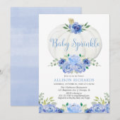 Pompoen baby sprinkle blauw wit jongen baby shower kaart (Voorkant / Achterkant)