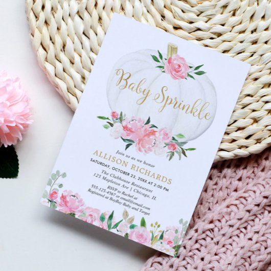 Pompoen baby strooi roze gouden meisje baby shower kaart