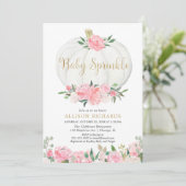 Pompoen baby strooi roze gouden meisje baby shower kaart (Staand voorkant)