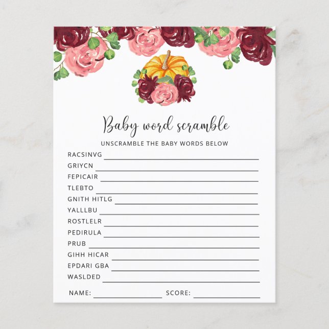 Pompoen - Baby Word Scramble | Baby showers wild (Voorkant)