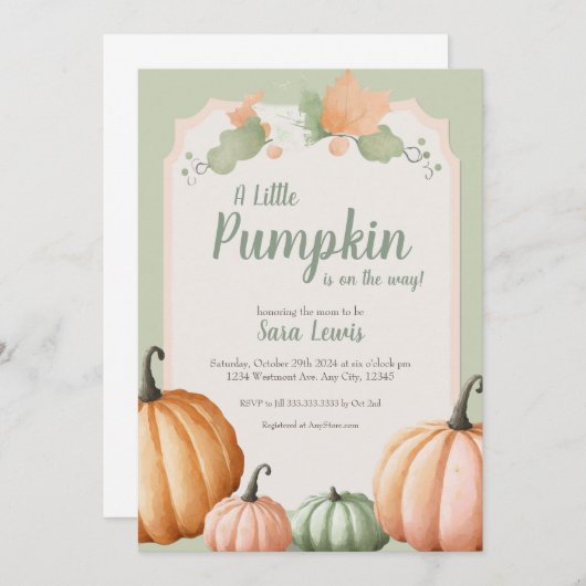 Pompoen babyshower uitnodiging (Voorkant / Achterkant)