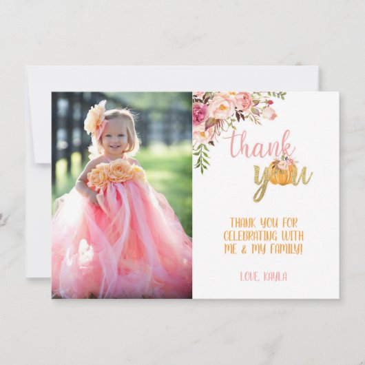 Pompoen Bedankt Foto Kaart - Bloem Meisje (St) (Voorkant)