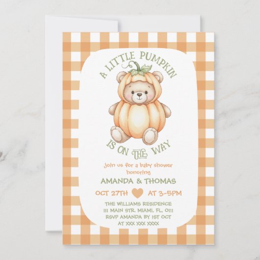 Pompoen Beer Baby Shower Kaart (Voorkant)