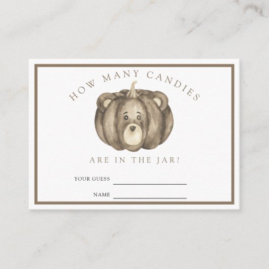 Pompoen Beer Baby shower Raad eens hoeveel snoepje Informatiekaartje (Voorkant)