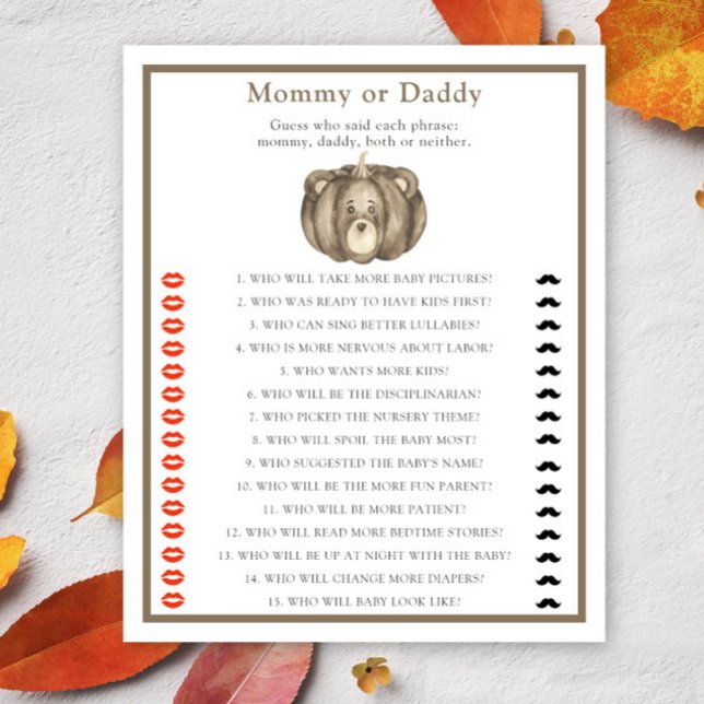 Pompoen beer - mama of papa baby shower spel (Creator heeft geüpload)