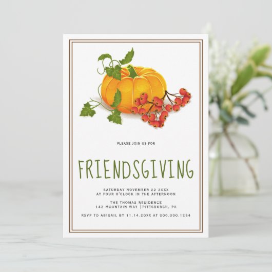Pompoen, bessen en bruin lijst Friendsgiving Kaart (Staand voorkant)
