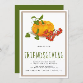 Pompoen, bessen en bruin lijst Friendsgiving Kaart