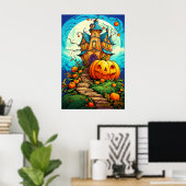 Pompoen Bewaakte Halloween Spukhuis Poster (Thuiskantoor)