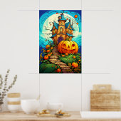 Pompoen Bewaakte Halloween Spukhuis Poster (Keuken)