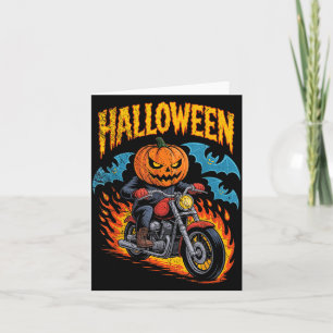 Pompoen Biker Die Op Een Motor Rijdt Halloween Kos Kaart