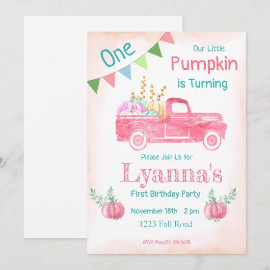 Pompoen Birthday, pompoenpartij, Herfst, roze part Kaart (Voorkant / Achterkant)