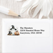 Pompoen Black Cat Ghost Waterverf Happy Halloween Etiket (Insitu)