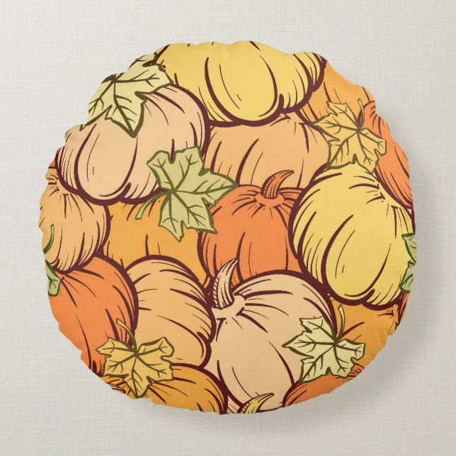  pompoen blad patroon. rond kussen (Voorkant)