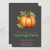 pompoen & bladeren grijs pompoen carving party kaart (Voorkant / Achterkant)