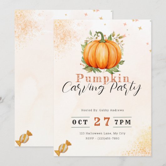 Pompoen & bladeren Sinaasappel Pompoen Carving Par Kaart (Voorkant / Achterkant)