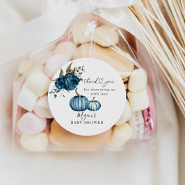 Pompoen Blauw Bloemen Baby shower Favor Ronde Sticker