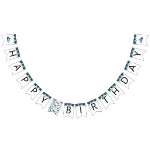 Pompoen Blauw Bloemen Gelukkig Verjaardagsfeestdec Vlaggetjes