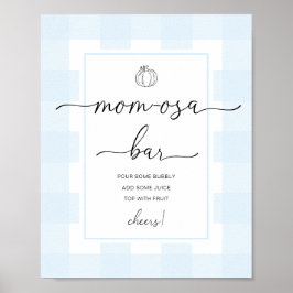 Pompoen Blauw Gingham Baby Shower Mom-osa Bar Bord Poster