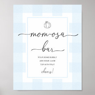 Pompoen Blauw Gingham Baby Shower Mom-osa Bar Bord Poster