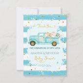 Pompoen Blauw Goud Herfst Herfst Baby shower Bedankkaart (Voorkant)