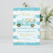 Pompoen Blauw Goud Herfst Herfst Baby shower Bedankkaart (Staand voorkant)