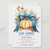 Pompoen Blauw Lint Jongen Zoon Herfst Baby shower Kaart (Voorkant)