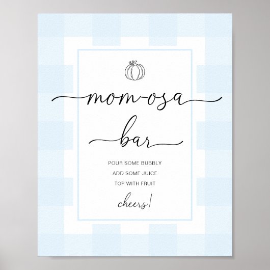 Pompoen Blauwe Gingham Baby Shower Moeder-osa Bar Poster (Voorkant)