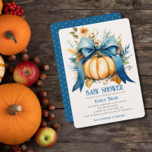 Pompoen Blauwe Lint Jongen Zoon Herfst Baby Shower