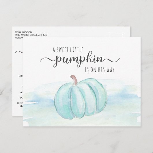 Pompoen Blauwe Mint Groene Baby Jongen Douche Per  Uitnodiging Briefkaart (Voorkant / Achterkant)