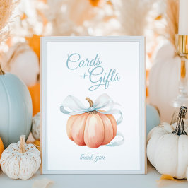 Pompoen Blauwe Strik Kaarten & Cadeaus Tafel Sign Poster