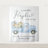 Pompoen Blauwe Truck Baby Boy Shower Foto Achtergr Wandkleed (Voorkant)