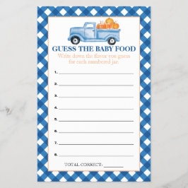 Pompoen Blauwe Truck Raad Babyvoedsel Shower Games Flyer