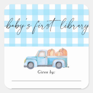 Pompoen blauwe vrachtwagen - Baby's eerste bibliot Vierkante Sticker