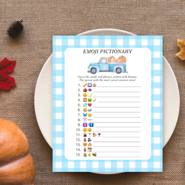 Pompoen blauwe vrachtwagen Emoji pictionary spel (Creator heeft geüpload)