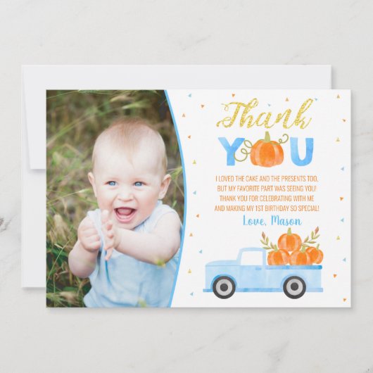 Pompoen Blauwe Vrachtwagen Verjaardag Bedankt Kaar Kaart (Voorkant)