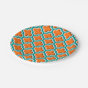 Pompoen, Blauwgroen, wit Marokkaans Quatrefoil #5D Papieren Bordje