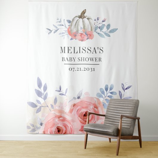 Pompoen Bloem Baby Shower Roze Rozen Achtergrond Wandkleed (In situ)