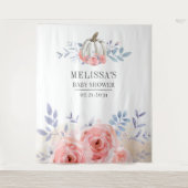 Pompoen Bloem Baby Shower Roze Rozen Achtergrond Wandkleed (Voorkant)